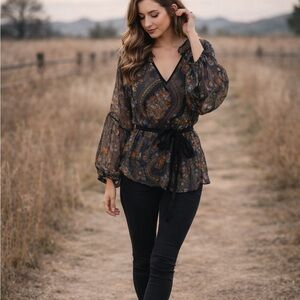 Zara Black and Orange Paisley Blouse